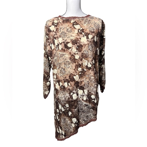 ESHA Designs Tops - Beautiful ESHA Designs Floral Brown and Cream Lacy Asymmetric Top, Plus size